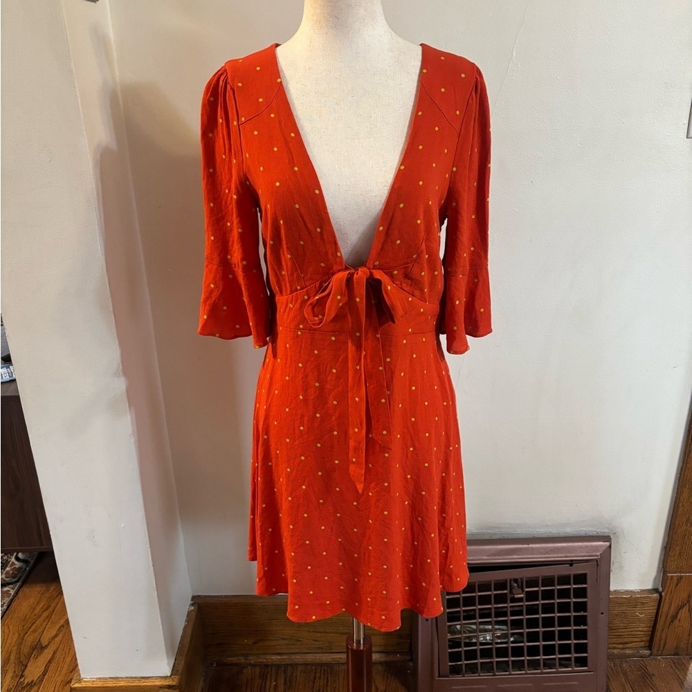 Free People All Yours Mini Dress Polka Dot Flame Red Size 6 Medium - Picture 4 of 7